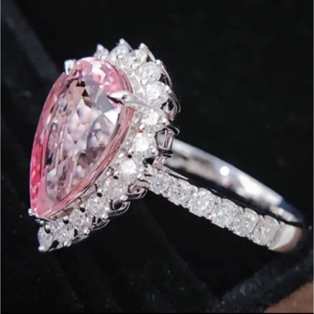 💍 Elegant Princess Engagement Rings For Bride Jewelry Romantic Pink Crystal